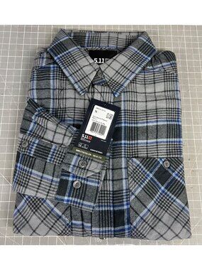 Mens 5.11 Silverwood Flannel Long Sleeve Shirt S Gray/Blue Plaid Midweight new